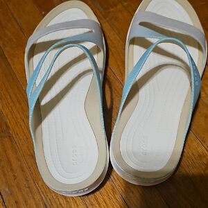 CROCS Blue and White Sandals Slip-On Style